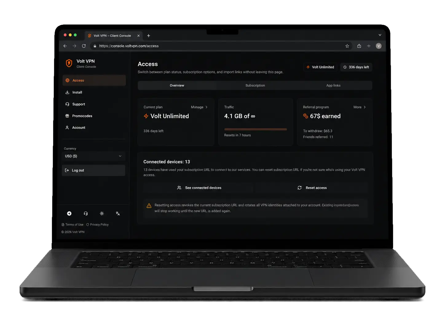Volt VPN console on laptop